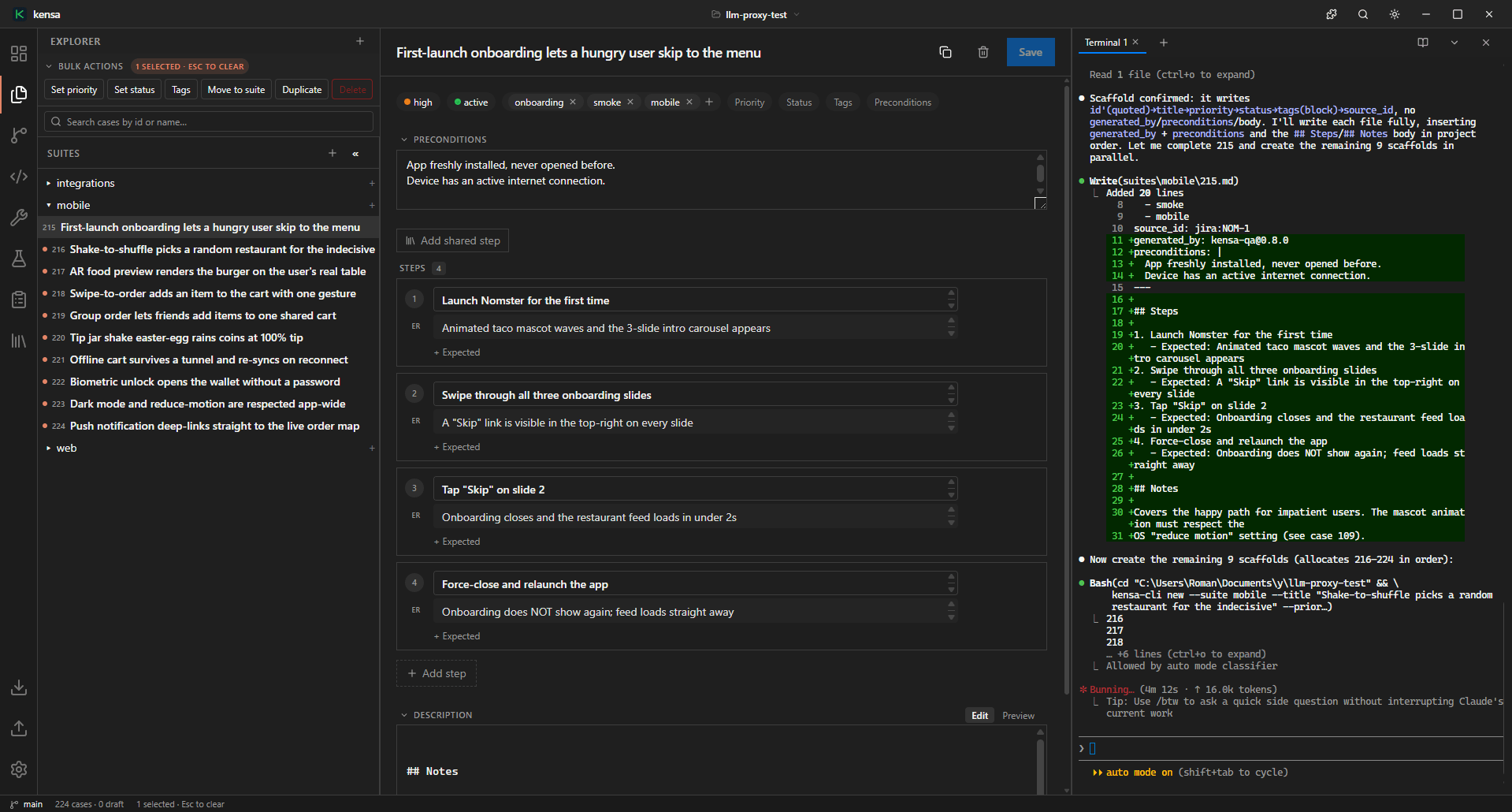 Kensa IDE - editing a case